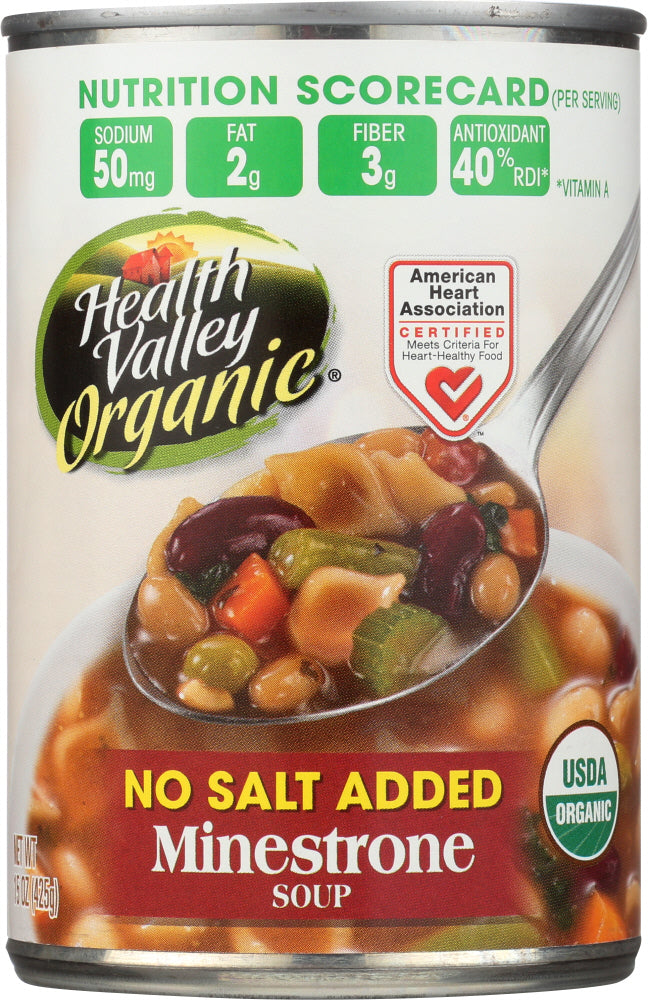 HEALTH VALLEY: Organic Minestrone Soup No Salt Added, 15 Oz - Vending Business Solutions