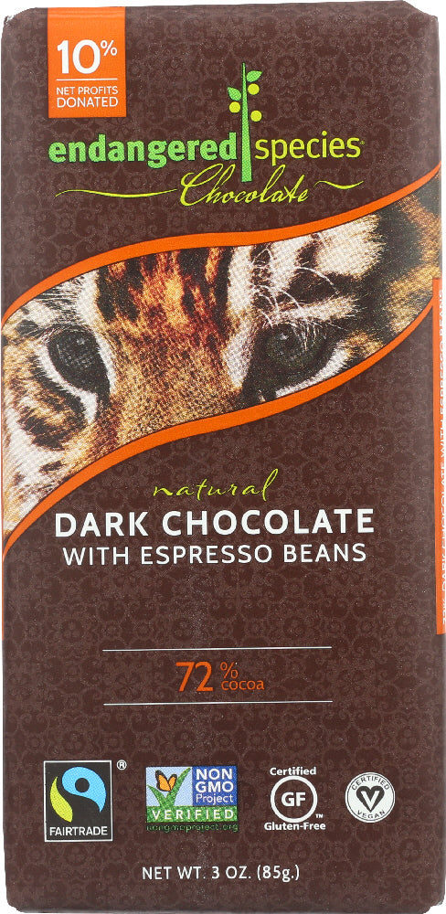 ENDANGERED SPECIES: Natural Dark Chocolate Bar with Espresso Beans, 3 oz - Vending Business Solutions