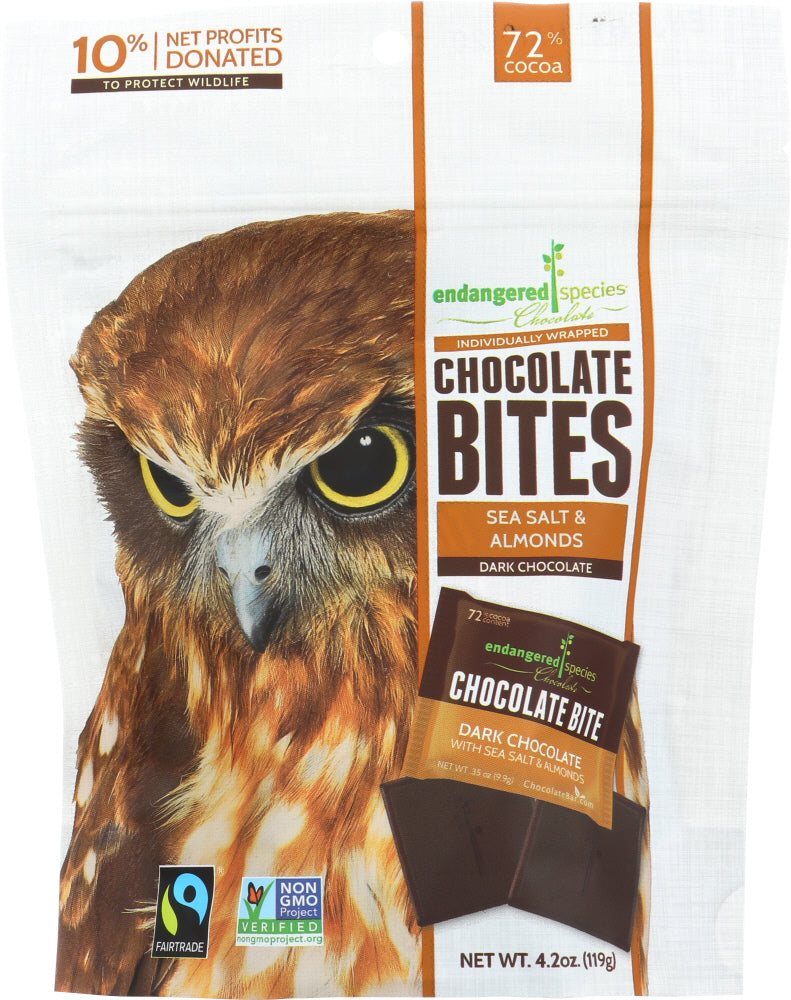 ENDANGERED SPECIES: Chocolate Bites Dark Chocolate with Sea Salt & Almond, 4.2 oz - Vending Business Solutions