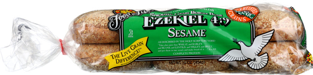 FOOD FOR LIFE: Ezekiel 4:9 Burger Buns Sesame, 16 oz - Vending Business Solutions