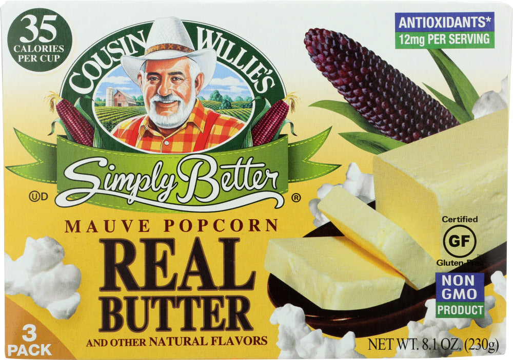 COUSIN WILLIES SIMPLY BETTER: Popcorn Real Butter Microwave, 1 ea - Vending Business Solutions