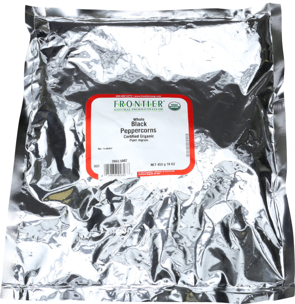 FRONTIER: Natural Products Whole Organic Black Peppercorns, 16 oz - Vending Business Solutions