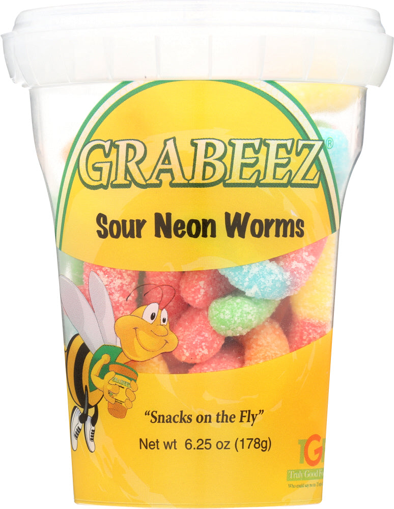 GRABEEZ SNACK CUPS: SNACK CUP WORMS SOUR NEON (6.300 OZ) - Vending Business Solutions
