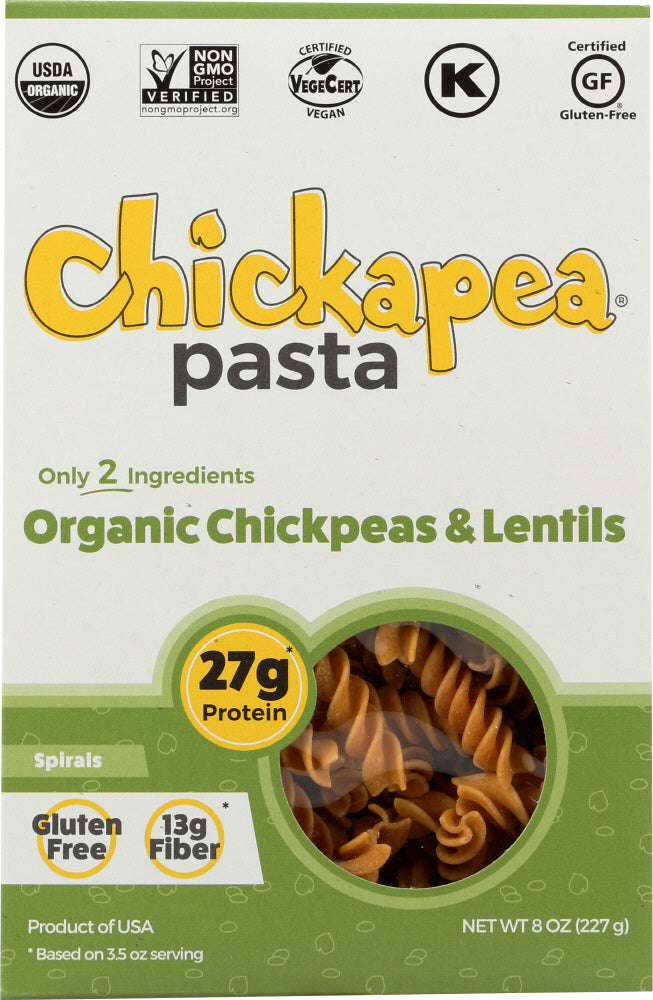CHICKAPEA: Organic Chickpea and Red Lentil Pasta Spirals, 8 oz - Vending Business Solutions