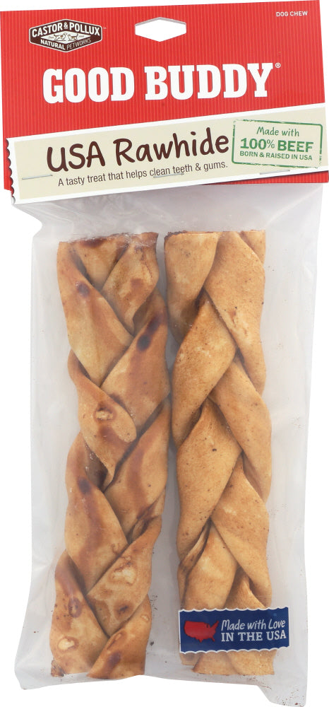 CASTOR & POLLUX: Good Buddy Braided Dog Chew Sticks Rawhide 7-8 Inches, 2 pc - Vending Business Solutions