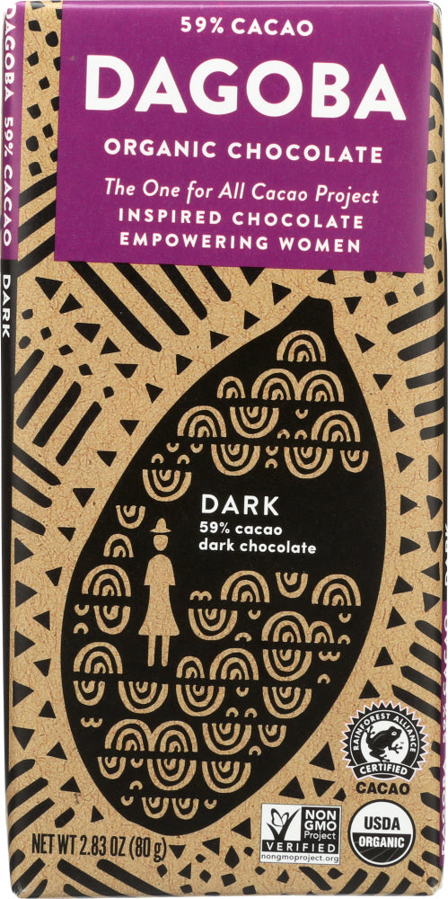 DAGOBA: Organic Chocolate Dark Chocolate Bar, 2.83 oz - Vending Business Solutions
