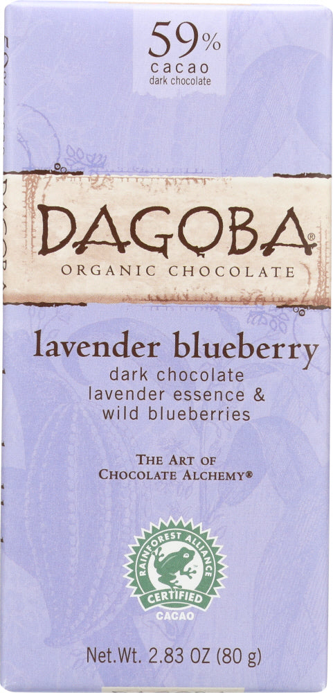 DAGOBA: Organic Chocolate Lavender Blueberry Dark Chocolate Bar, 2.83 oz - Vending Business Solutions
