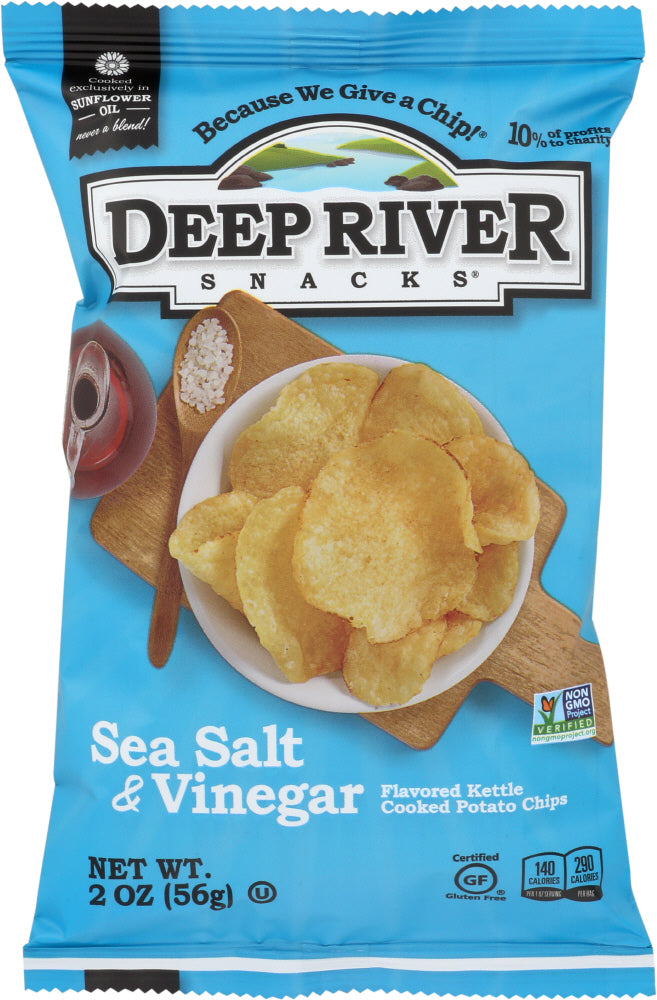 DEEP RIVER: Sea Salt and Vinegar Kettle Cooked Potato Chips, 2 oz - Vending Business Solutions