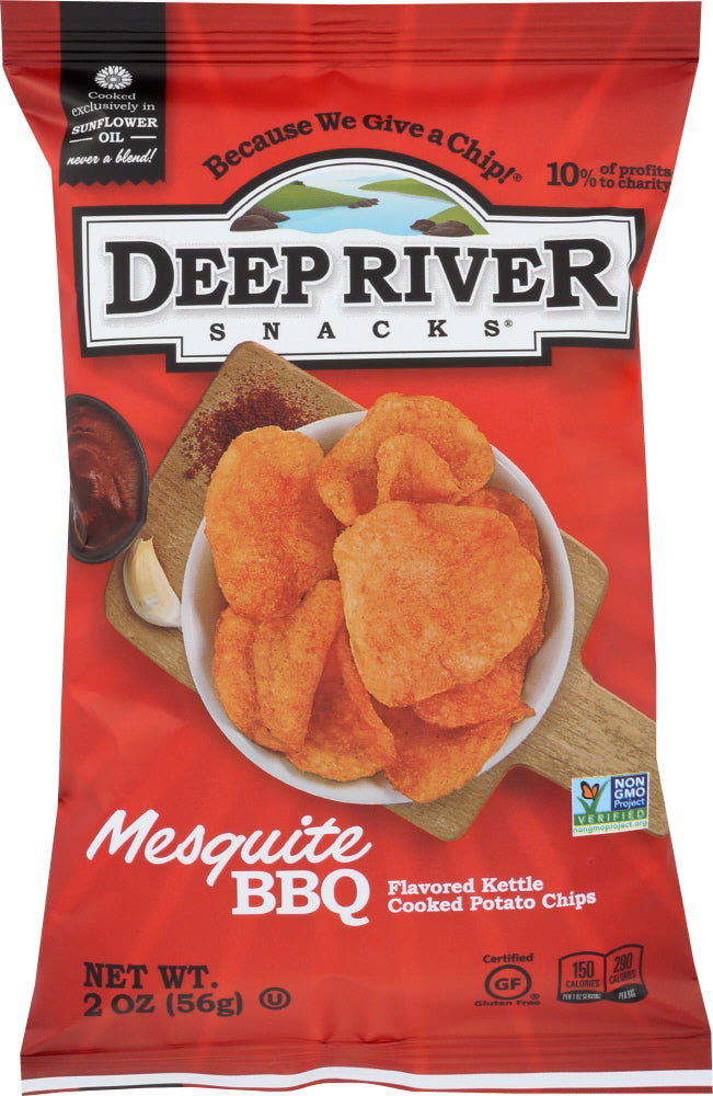 DEEP RIVER: Kettle Cooked Potato Chips Mesquite BBQ, 2 oz - Vending Business Solutions