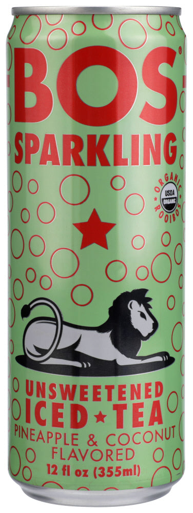 BOS: Sparkling Unsweetened Pineapple & Coconut Ice Tea, 12 fl oz - Vending Business Solutions