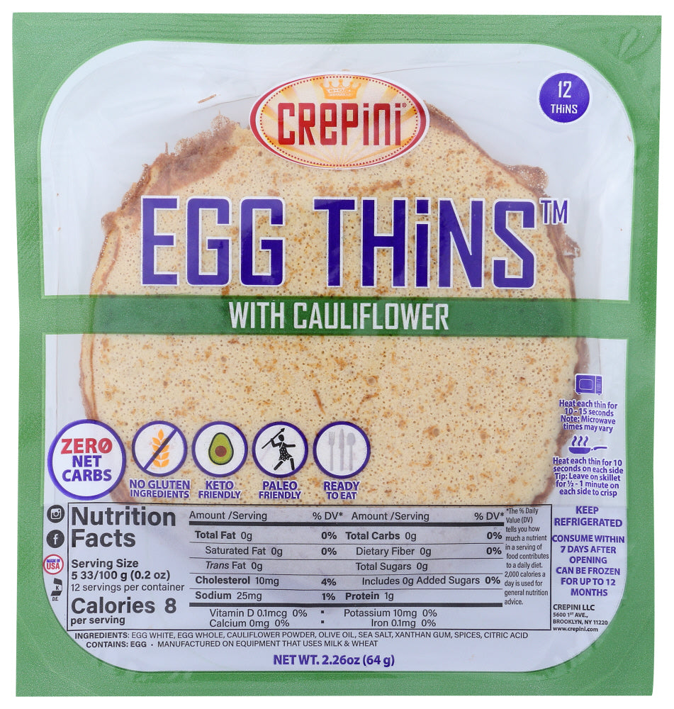 CREPINI: Egg Thins with Cauliflower, 2.26 oz - Vending Business Solutions