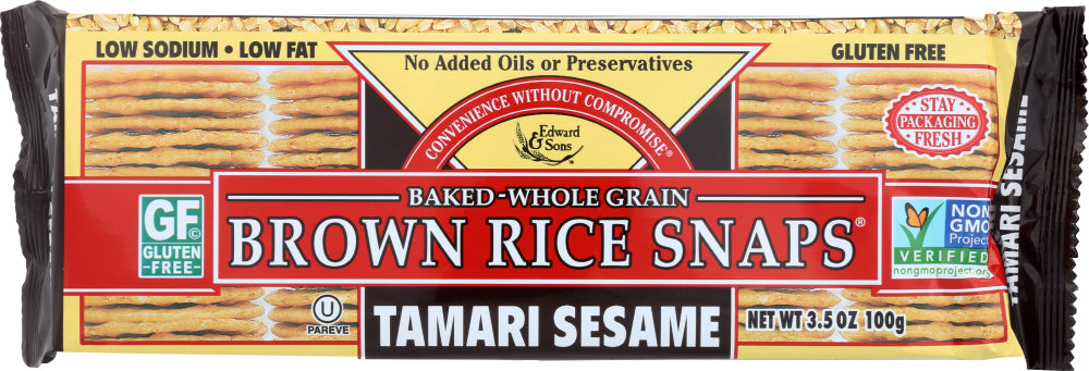 EDWARD & SONS: Brown Rice Snaps Tamari Sesame, 3.5 oz - Vending Business Solutions