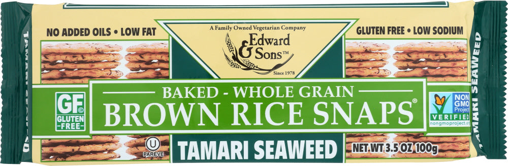 EDWARD & SONS: Brown Rice Snaps Tamari Seaweed, 3.5 oz - Vending Business Solutions