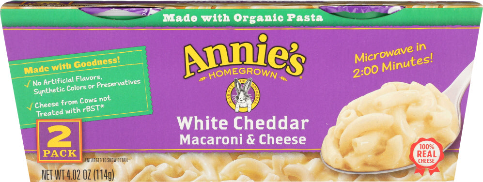 ANNIES HOMEGROWN: Pasta Cup White Cheddar 2pk, 4.02 oz - Vending Business Solutions