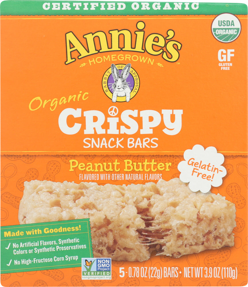 ANNIES HOMEGROWN: Organic Peanut Butter Crispy Snack Bars, 3.9 oz - Vending Business Solutions