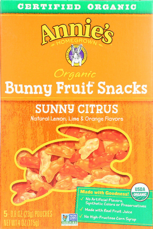 ANNIES HOMEGROWN: Organic Bunny Fruit Snacks Sunny Citrus, 4 oz - Vending Business Solutions