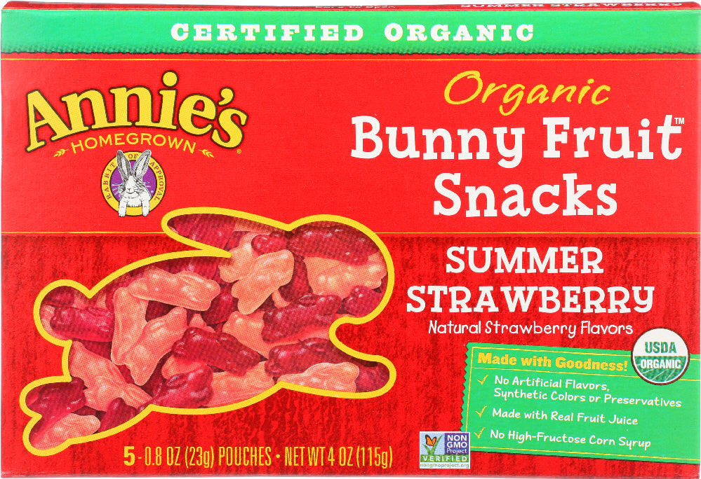 ANNIES HOMEGROWN: Organic Bunny Fruit Snacks Summer Strawberry, 4 oz - Vending Business Solutions