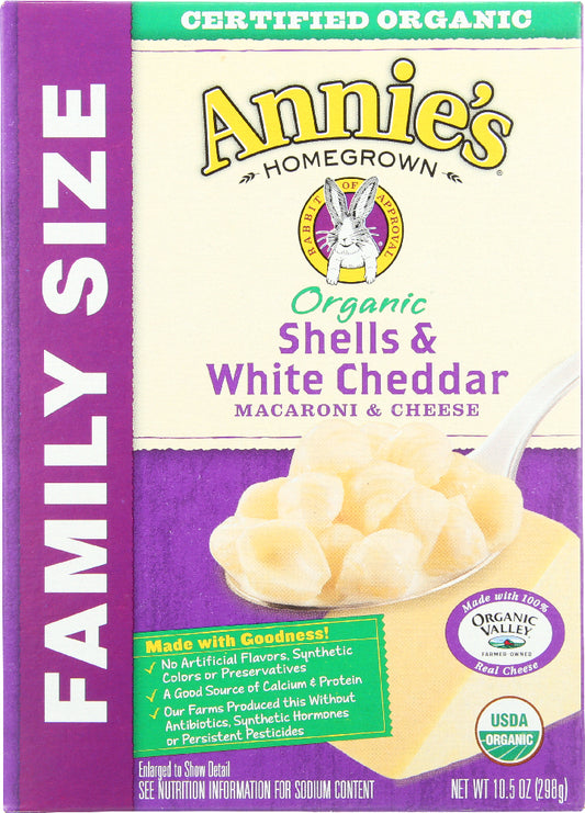 ANNIES HOMEGROWN: Mac and Cheese Shell White Cheddar Family Size, 10.5 oz - Vending Business Solutions