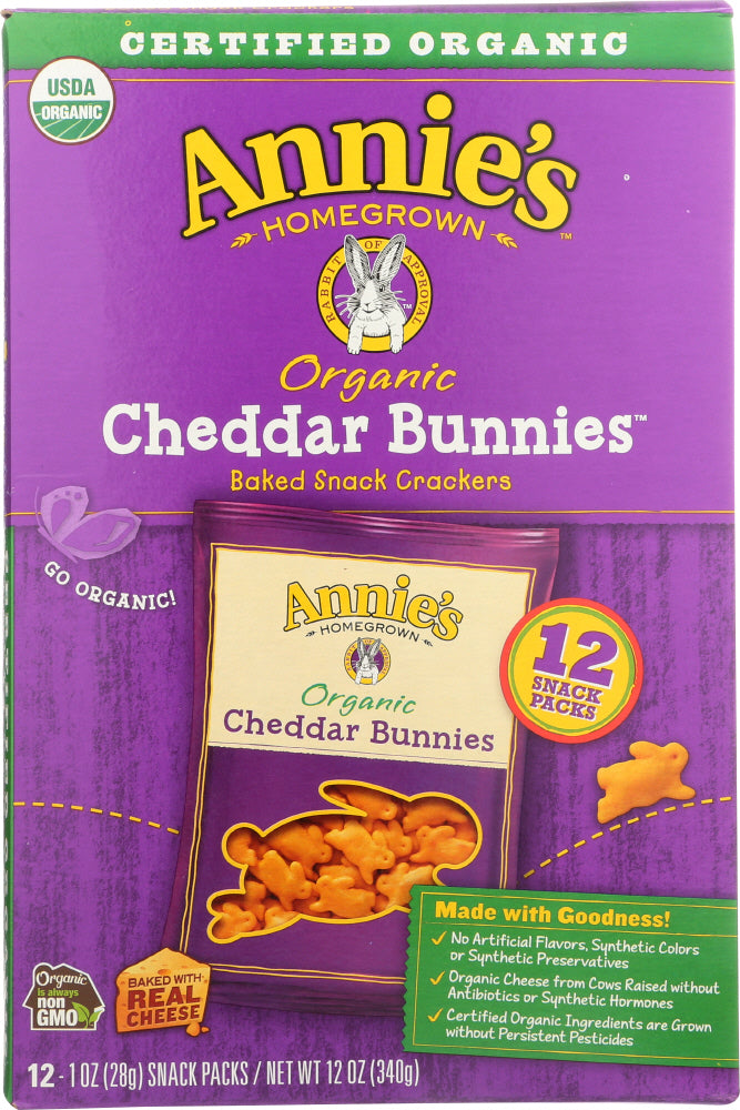 ANNIES HOMEGROWN: Cheddar Bunnies Baked Snack Crackers 12 Pack, 12 oz - Vending Business Solutions