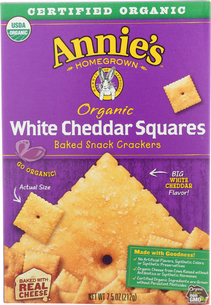 ANNIES HOMEGROWN: Organic White Cheddar Squares Crackers, 7.5 oz - Vending Business Solutions