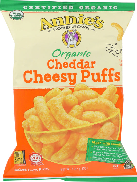 ANNIES HOMEGROWN: Organic Cheddar Cheesy Puffs, 4 oz - Vending Business Solutions