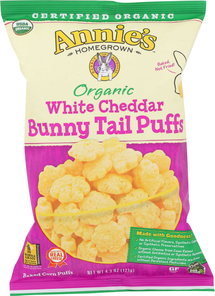 ANNIES HOMEGROWN: Organic White Cheddar Bunny Tail Puffs, 4.3 oz - Vending Business Solutions