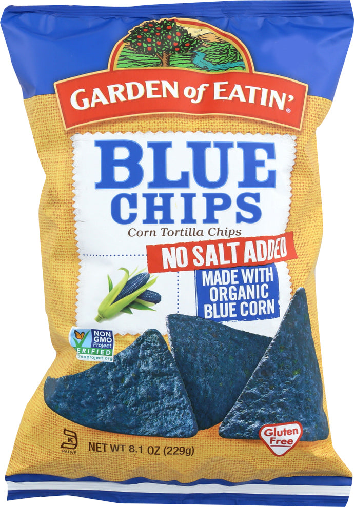 GARDEN OF EATIN: Blue Tortilla Corn Chips No Salt, 9 oz - Vending Business Solutions