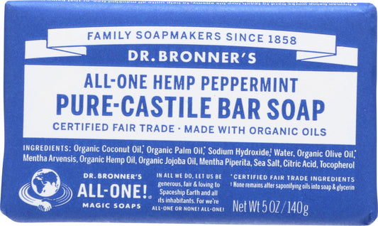 DR BRONNER'S: All-One Hemp Peppermint Pure-Castile Bar Soap, 5 oz - Vending Business Solutions