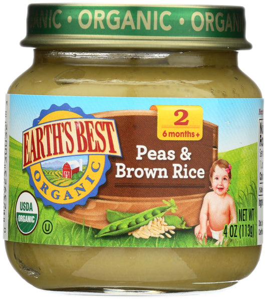 EARTH'S BEST: Organic Baby Food Stage 2 Peas & Brown Rice, 4 oz - Vending Business Solutions