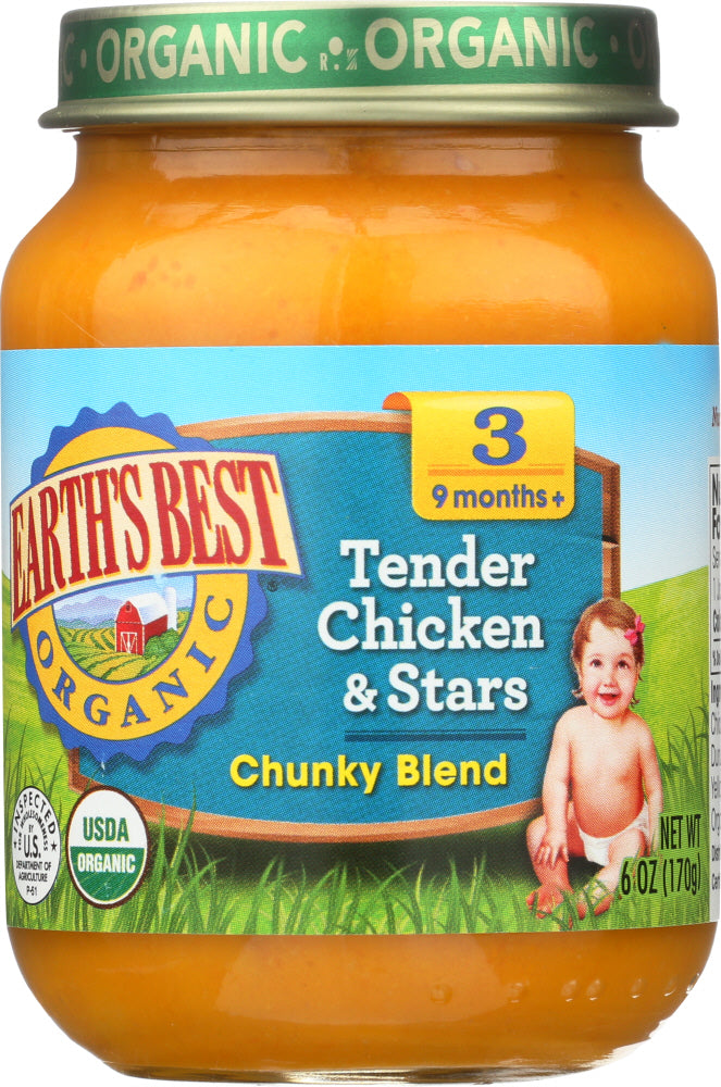 EARTH'S BEST: Organic Baby Food Stage 3 Tender Chicken & Stars Chunky Blend, 6 Oz - Vending Business Solutions