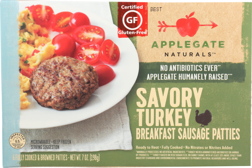 APPLEGATE: Savory Turkey Breakfast Sausage Patties, 7 oz - Vending Business Solutions