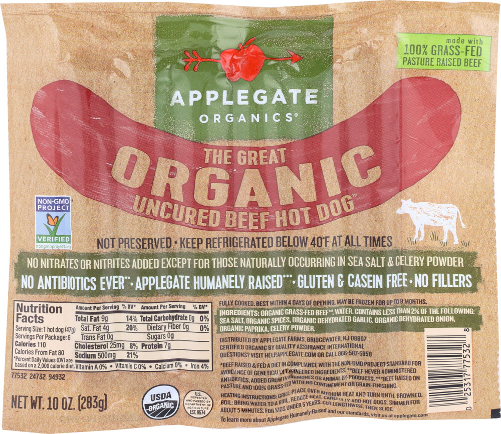 APPLEGATE: Hot Dogs Organic Beef, 10 oz - Vending Business Solutions