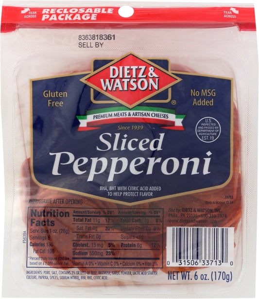 DIETZ AND WATSON: Sliced Pepperoni, 6 oz - Vending Business Solutions