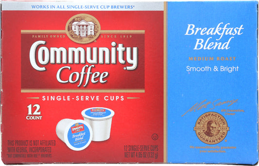 COMMUNITY COFFEE: Breakfast Blend Medium Roast Single Serve Cups, 12 pcs - Vending Business Solutions
