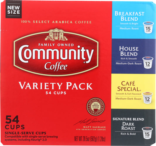 COMMUNITY COFFEE: Coffee Single Serve Variety Pack, 54 ea - Vending Business Solutions