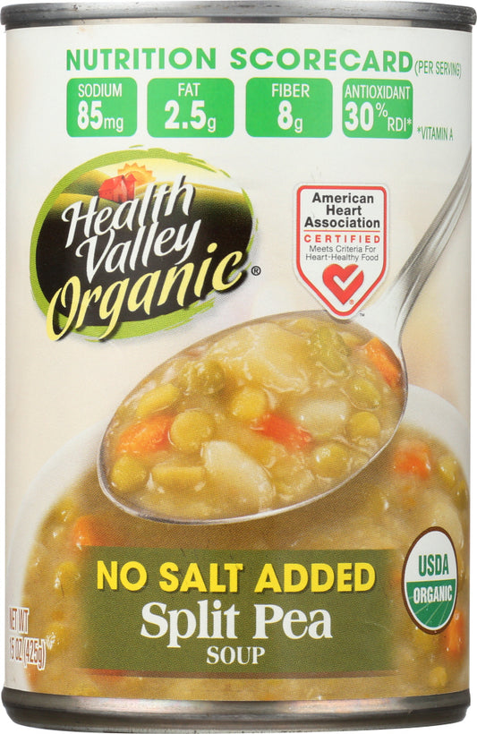 HEALTH VALLEY: Organic Split Pea Soup No Salt Added, 15 Oz - Vending Business Solutions