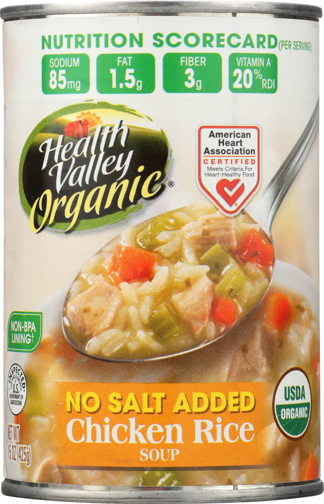 HEALTH VALLEY: Organic Chicken Rice Soup No Salt Added, 15 oz - Vending Business Solutions