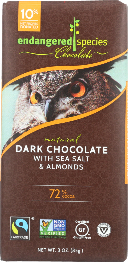 ENDANGERED SPECIES: Natural Dark Chocolate with Sea Salt & Almonds, 3 oz - Vending Business Solutions