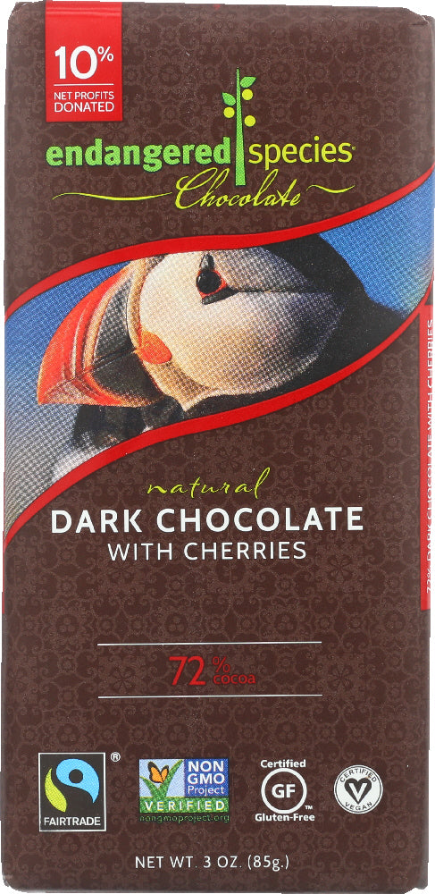 ENDANGERED SPECIES: Natural Dark Chocolate Bar with Cherries, 3 oz - Vending Business Solutions