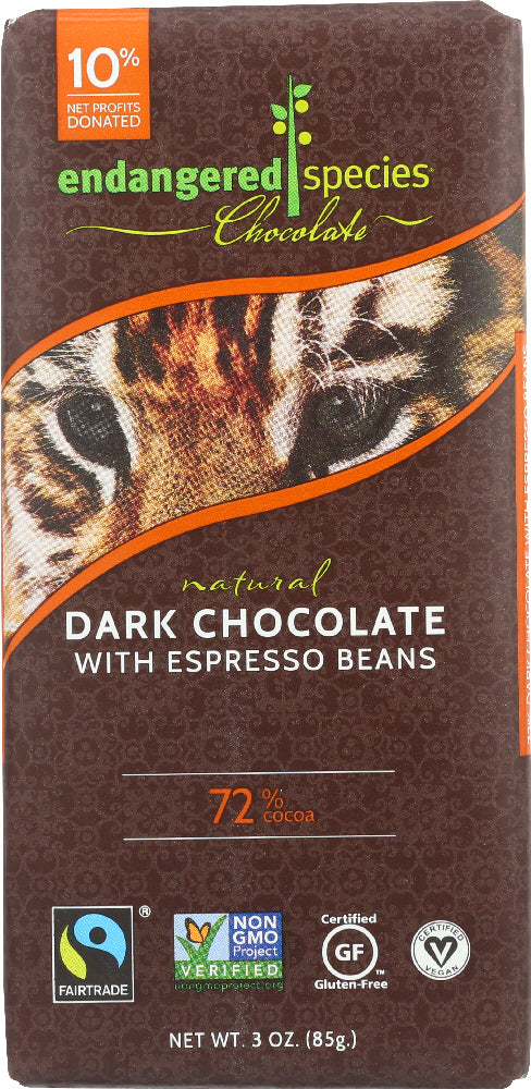 ENDANGERED SPECIES: Natural Dark Chocolate Bar with Espresso Beans, 3 oz - Vending Business Solutions