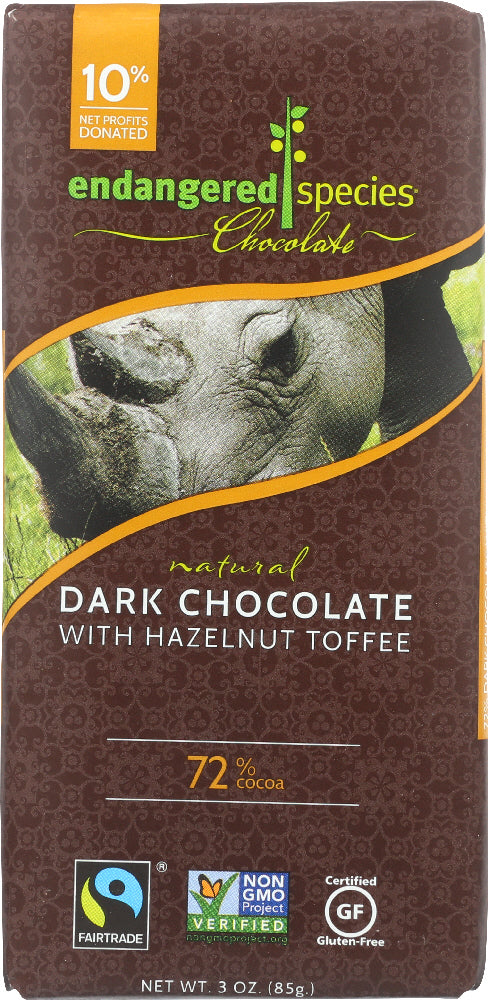 ENDANGERED SPECIES: Natural Dark Chocolate Bar with Hazelnut Toffee, 3 oz - Vending Business Solutions