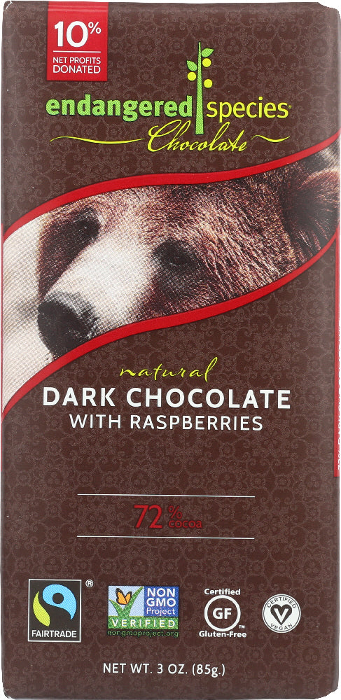 ENDANGERED SPECIES: Natural Dark Chocolate Bar with Raspberries, 3 oz - Vending Business Solutions