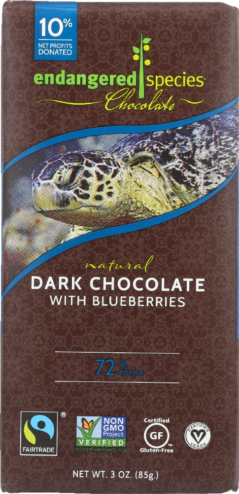 ENDASPECIESNGERED: Natural Dark Chocolate Bar with Blueberries, 3 Oz - Vending Business Solutions