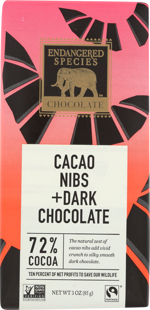 ENDANGERED SPECIES: Cacao Nibs Dark Chocolate Bar, 3 oz - Vending Business Solutions