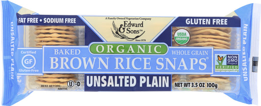 EDWARD & SONS: Organic Baked Brown Rice Snaps Unsalted Plain, 3.5 oz - Vending Business Solutions