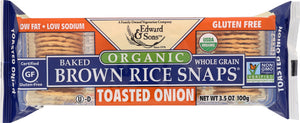 EDWARD & SONS: Organic Baked Brown Rice Snaps Toasted Onion, 3.5 oz - Vending Business Solutions