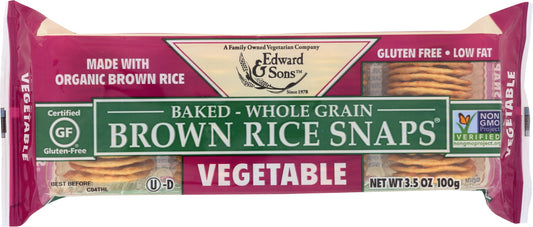 EDWARD & SONS: Baked Brown Rice Snaps Vegetable, 3.5 oz - Vending Business Solutions