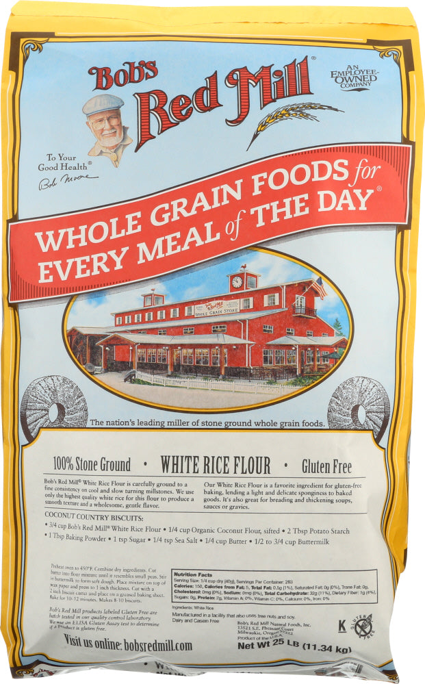 BOB'S RED MILL: Stone Ground White Rice Flour, 25 lb - Vending Business Solutions