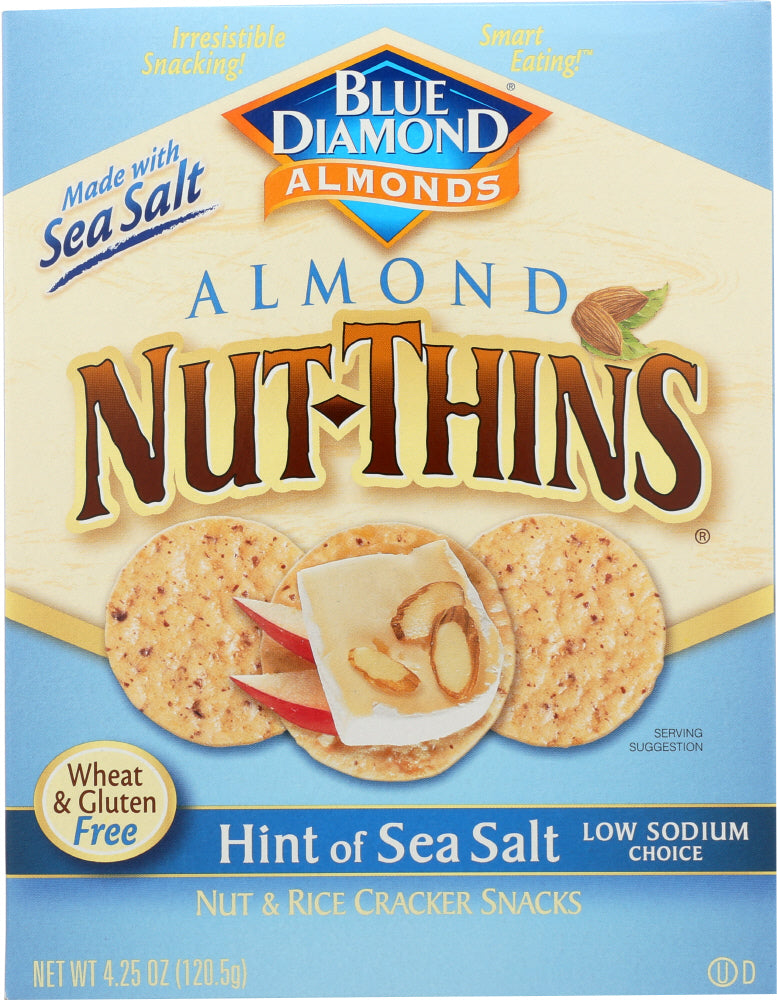 BLUE DIAMOND: Almond Nut-Thins Nut & Rice Cracker Snacks Hint of Sea Salt, 4.25 oz - Vending Business Solutions