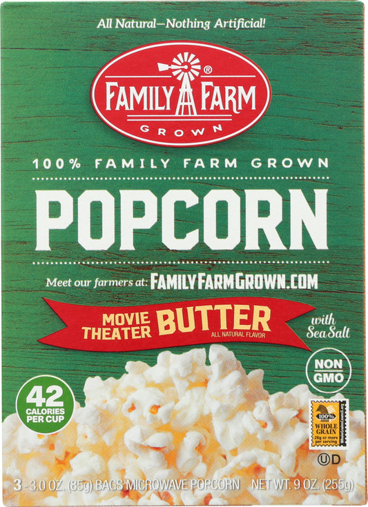 FAMILY FARM GROWN: Microwave Movie Theater Butter Popcorn 3 Count, 9 oz - Vending Business Solutions